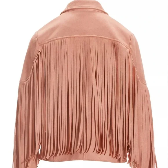 Boston Proper Fringed Faux Suede Jacket Blush Blazer NEW - Picture 4 of 9